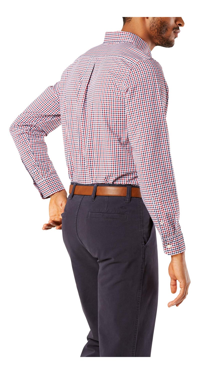 Dockers Men's Classic Fit Long Sleeve Signature Comfort Flex Shirt (Standard and Big & Tall), Rio Red Plaid, Large - Image 2